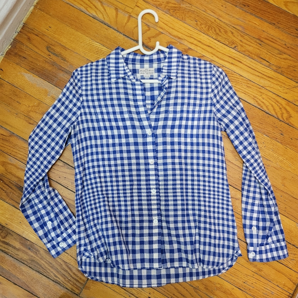 Gingham Blue & White Cotton Top. EUC S Summer Coastal Preppy Warm Weather